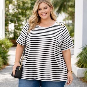 Eloquii Striped Short Sleeve Tee Shirt Top Women’s 22/24 Plus Size